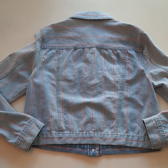 For the Republic blue denim jean jacket red medium - Picture 2 of 8